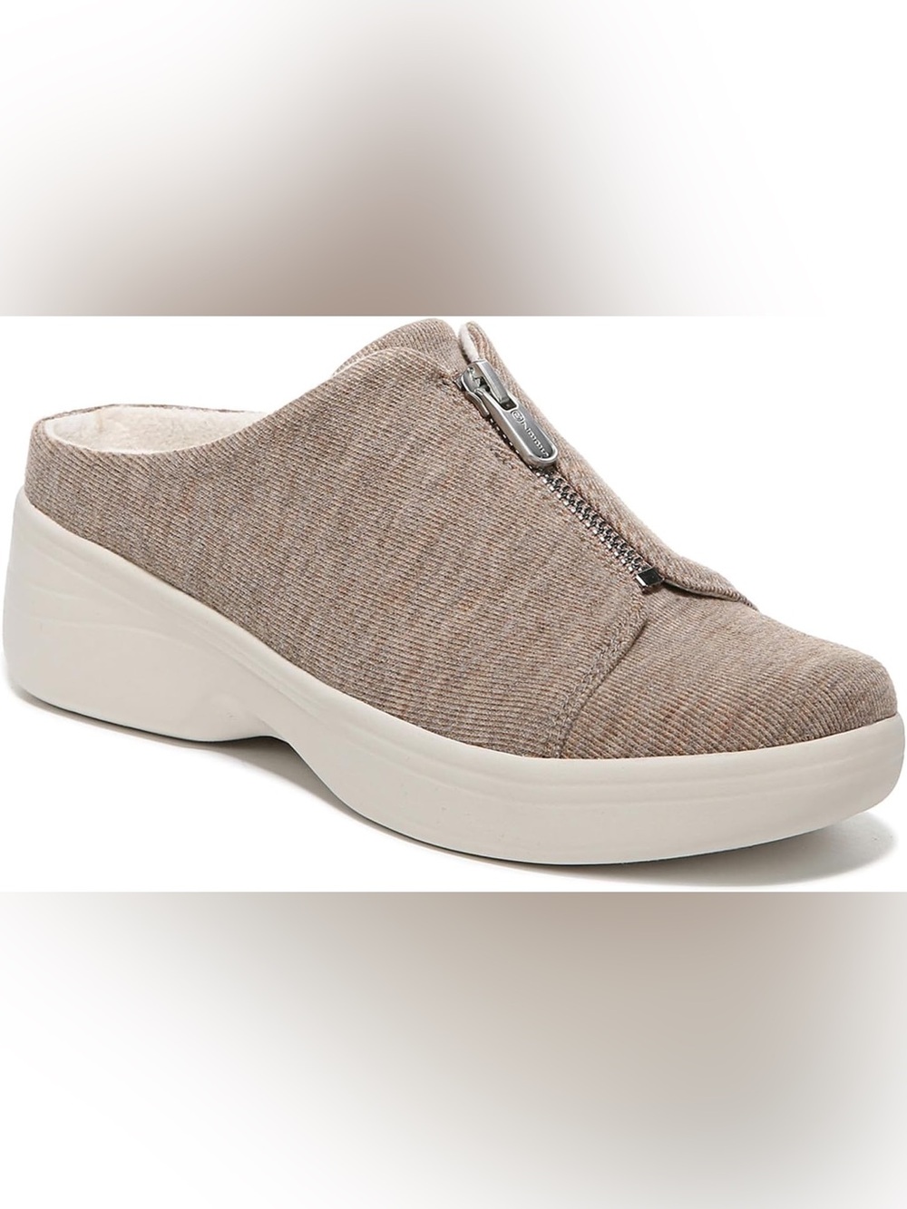BZees Easy Going Mule sneakers in a taupe color with a front zipper detail